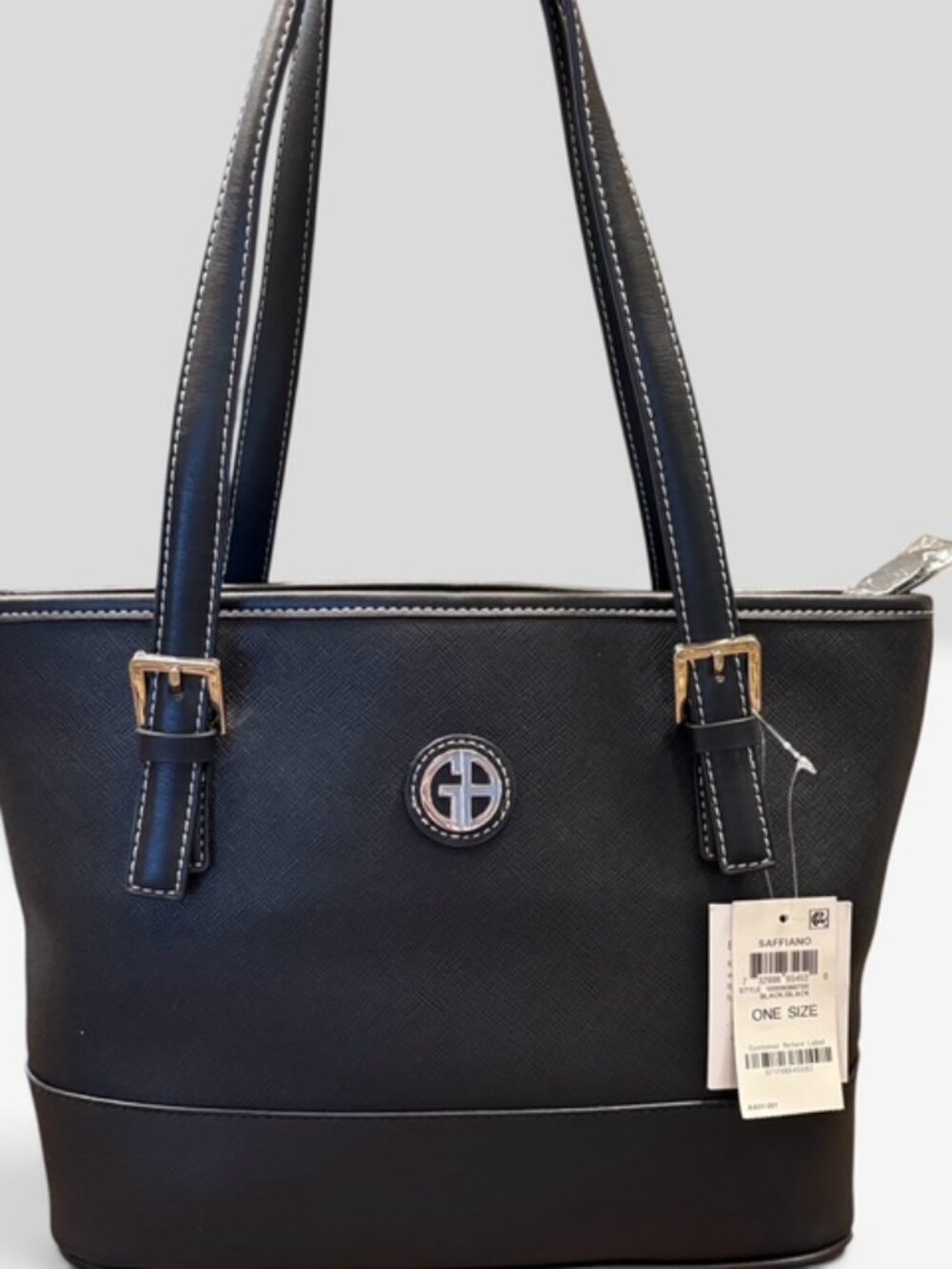 New - Giani Bernini Saffiano Faux Leather Black Structured Tote NWT